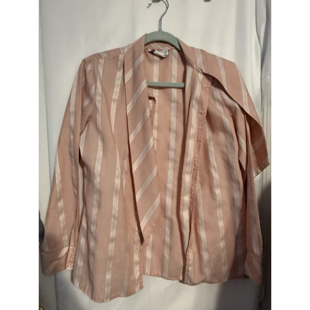Vintage Country Suburbans Pink Stripe Tie Neck Secretary Blouse‎ Womens 10